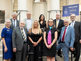 (First row, left to right): Susan Lozier, John Clark Sutherland, Kelly Sepcic Pfeil, Margaret Beier, and Rutt Bridges. (Second row, left to right): Jack McCallum, Angel Cabrera, Kristel Bayani Topping, Frank Cullen, and Nathan Meehan.